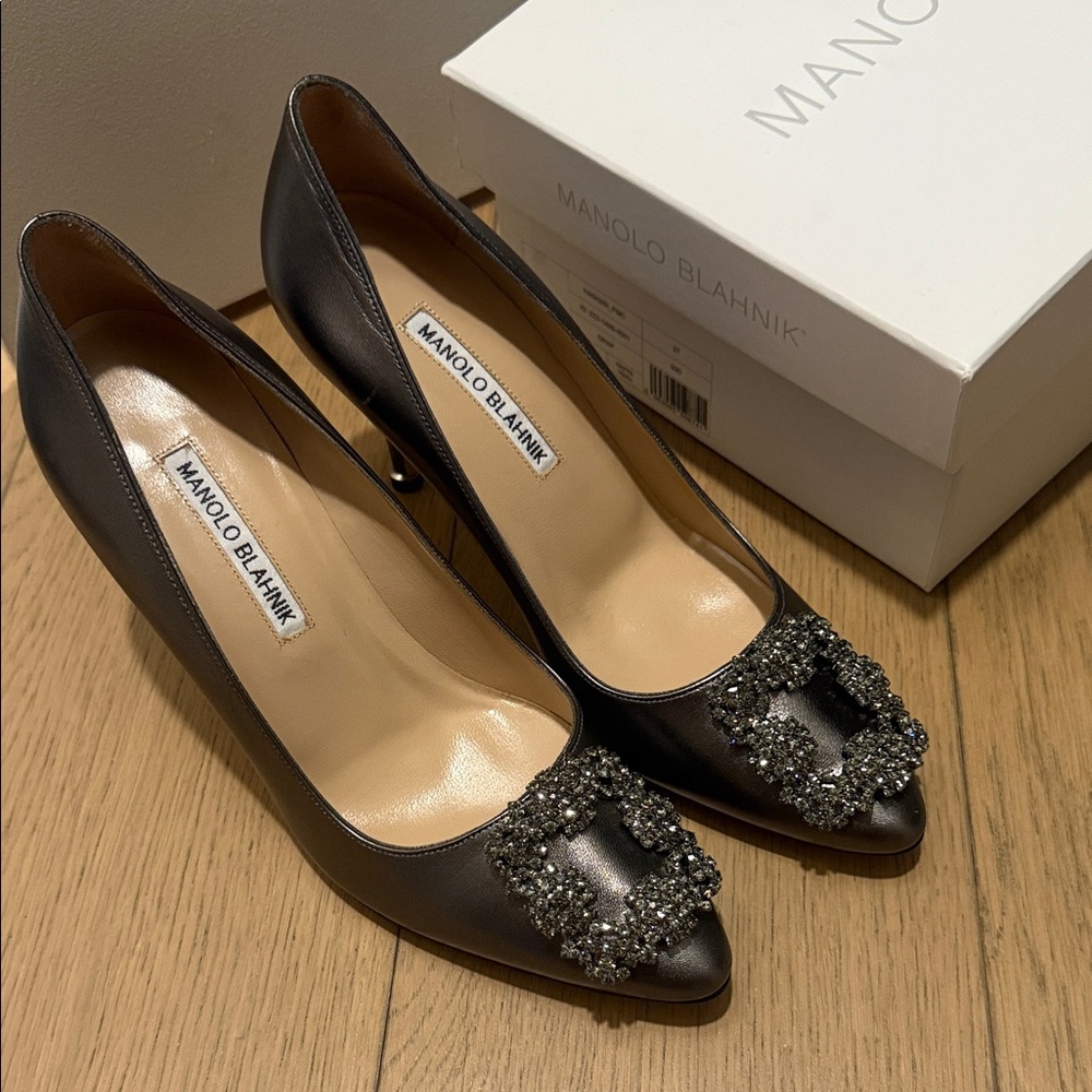 Manolo Blahnik Black Heels with Embellished Buckle